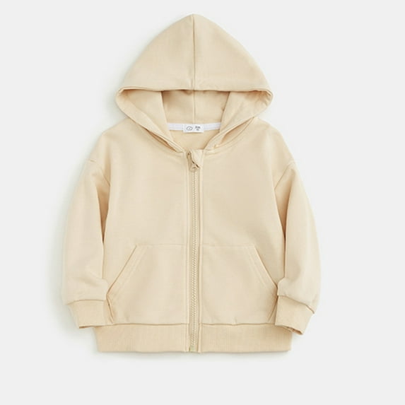 AUNVITO 2025 Trendy 2-10Years Children's Unisex Sports Solid Color Zipper Button Pocket Long Sleeved Hooded Casual Jacket/jacket