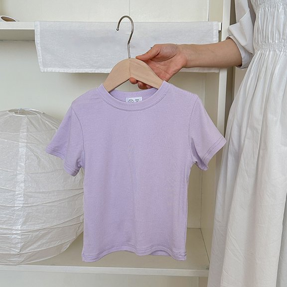 AUNVITO 2025 Trendy Children Solid Color Loose T-shirt Boy Girl Short Sleeve Round-Neck Blouses Western Style Top