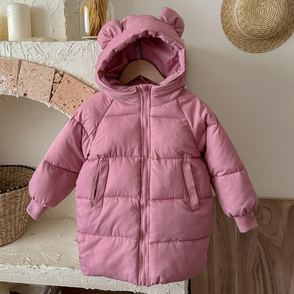 AUNVITO 2025 Trendy Children's Solid Color Hooded Cotton Jacket With Medium To Long Length And Thick Velvet Zipper Cover