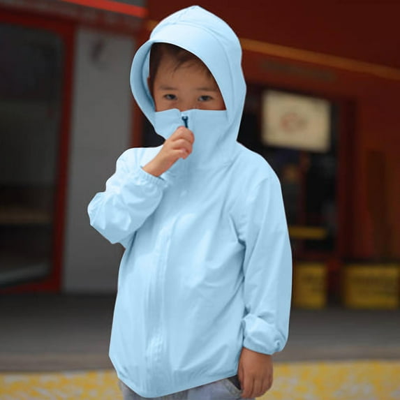 AUNVITO 2025 Trendy Children's Solid Color Sun Protection Clothing With Long Sleeves And Zippered Hooded Cardigan Jacket For Large Children