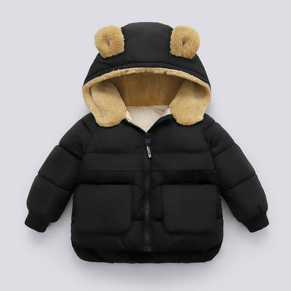 AUNVITO 2025 Trendy Toddler Kids Boys Girls Cute Solid Color Cute Winter Thick Casual Keep Warm Hooded Coat Jacket