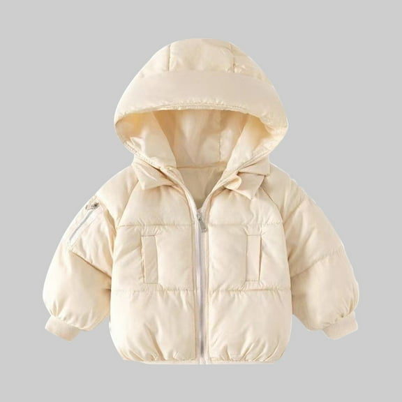 AUNVITO 2025 Trendy Toddler Kids Boys Girls Cute Solid Color Plush Cute Winter Thick Casual Keep Warm Hooded Coat Jacket