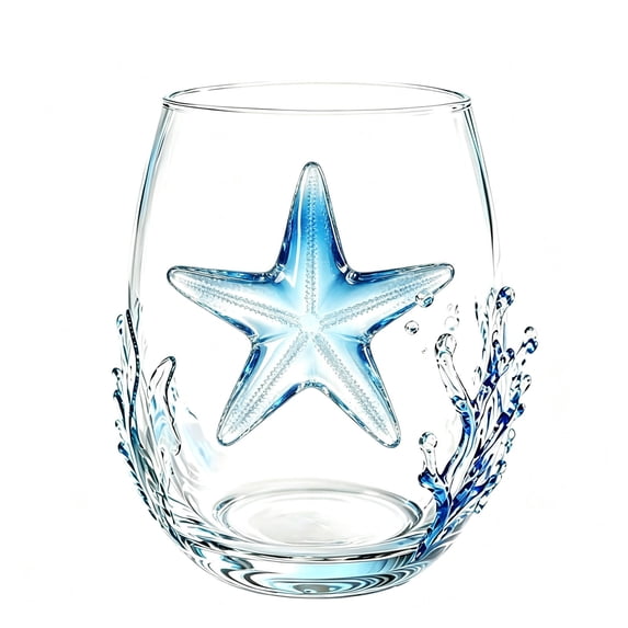AUNVITO 2D Handmade Sea Animal Drinking Glass for Coastal Home Decoration Marine Lover Gift Beach House Kitchenware Collection Tableware
