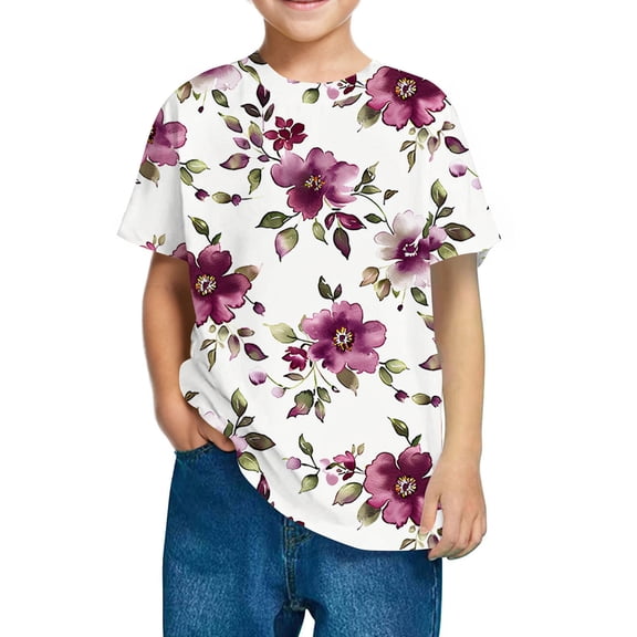 AUNVITO 3-10 Years Boys & Girls Fashion Print Casual Cotton Short Sleeve Round Neck T-Shirt Cute Graphic Top