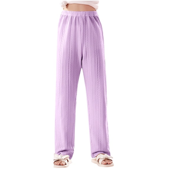 AUNVITO 3-14 Years Boys Girls Casual Sporty Jacquard Sleep Pants Loungewear Home Long Pants Solid Color Summer