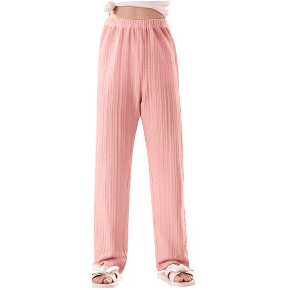 AUNVITO 3-14 Years Boys Girls Casual Sporty Jacquard Sleep Pants Loungewear Home Long Pants Solid Color Summer