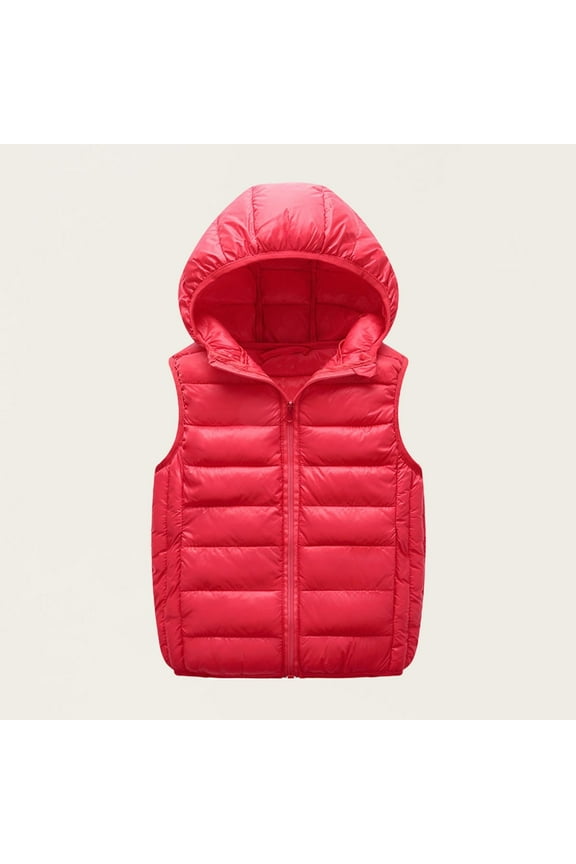 3-14Y Boys & Girls Sleeveless Vest Hooded Zipper Front Thermal Lightweight Casual Outerwear Nylon Spandex Jacket for Outdoor Play