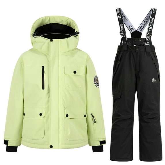 AUNVITO 3-14Y Kids Waterproof Windproof Snowsuit Set Thermal Insulated Hooded Jacket & Overalls Winter Skiing Gear for Boys and Girls