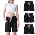 thumbnail image 1 of AUNVITO 3-Pack Boys & Girls Cotton Linen Shorts Solid Color Fashion Casual Outfit, 1 of 8