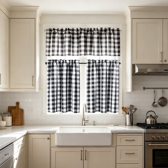 AUNVITO 3 Piece Kitchen Coffee Curtain Set, Light Filtering Heat Insulating Small Window Drapes for Sink Basement Decor