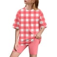 thumbnail image 1 of AUNVITO 5-15 Years Boys & Girls Big Kids Casual Checkered Loose Fit Short Sleeve T-Shirt and Yoga Shorts Set, 1 of 8
