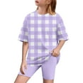 thumbnail image 1 of AUNVITO 5-15 Years Boys & Girls Big Kids Casual Checkered Loose Fit Short Sleeve T-Shirt and Yoga Shorts Set, 1 of 8
