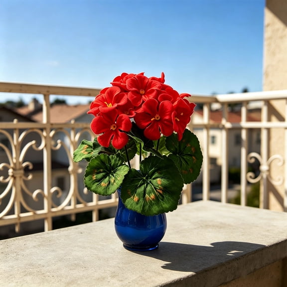 AUNVITO 5 Heads Artificial Geranium Silk Flower, Sun Resistant Lifelike Fake Bloom, Small Desktop Floral Decor for Home Office Window Table Indoor Patio Arrangement
