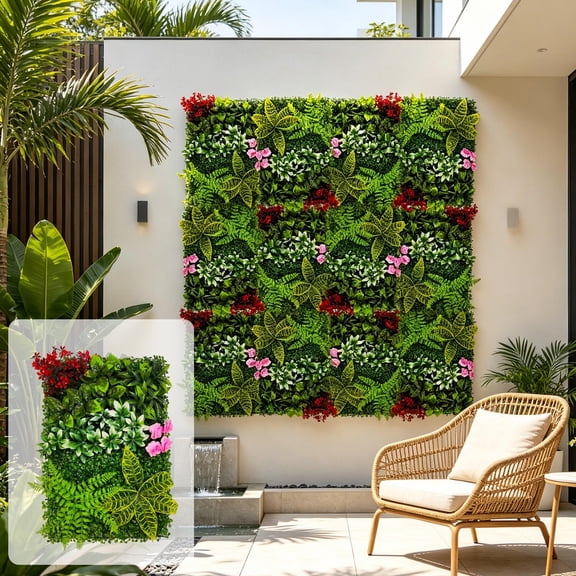 AUNVITO Artificial Green Plant Fence 3 x 3 ft, Simulation Hedge Privacy Screen, UV Protected Faux Foliage Panel, Easy Install Outdoor Barrier for Garden, Balcony and Yard