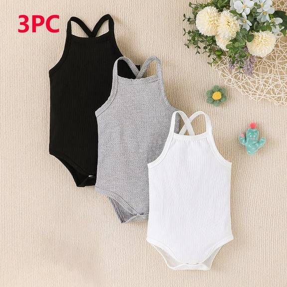 AUNVITO Baby 6-24M 3PC Summer Romper Set | Striped Tank & Shorts | Crawling Play Outfit