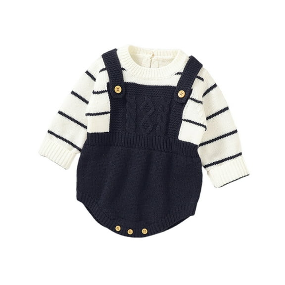 AUNVITO Baby Boys & Girls Striped Knit Romper 0-24M Soft Acrylic One-Piece Jumpsuit with Snap Closure Casual Comfort Outfit