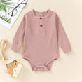 thumbnail image 1 of AUNVITO Baby Cotton Bodysuit Long Sleeve Snap Closure Romper Pure Color Spring Fall Outfit 0-24M Newborn Layette Soft Breathable One-Piece, 1 of 3