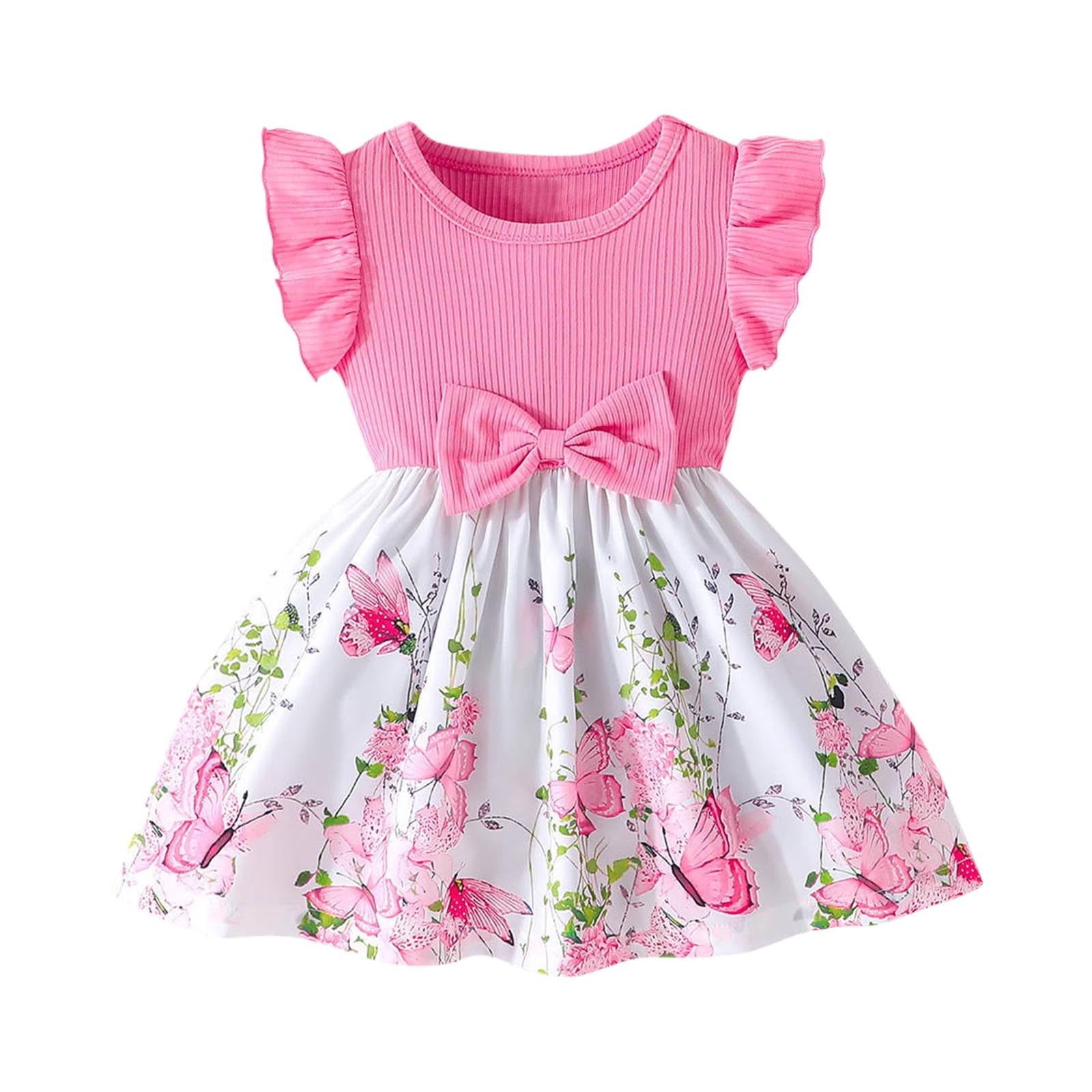 Summer Hot Selling Baby Kids Girls Sleeveless Butterfly-bows Pattern Vest and Bloomers Clothing Set