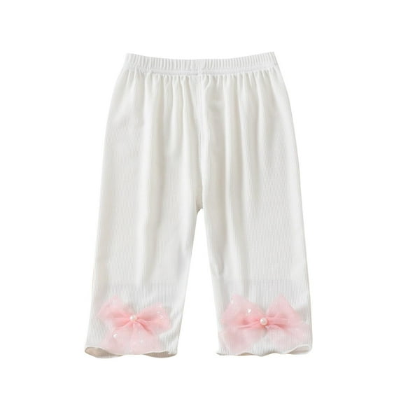 AUNVITO Baby Girls Lace Bow Capri Leggings Summer Lightweight Stretchy Elastic Casual Pants