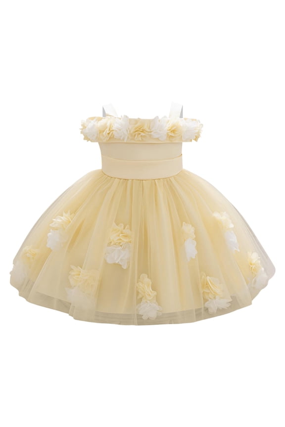 Baby Sleeveless Princess Dress Strappy 3D Tulle Party Gown Baptism Ceremony Formal Attire Elegant