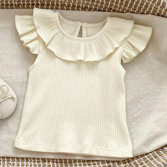 AUNVITO Big Girls Ruffled Short Sleeve Tops Knit Textured Tee Shirts Kids Mini Crew Neck Lightweight Pullover Casual Loose Blouse