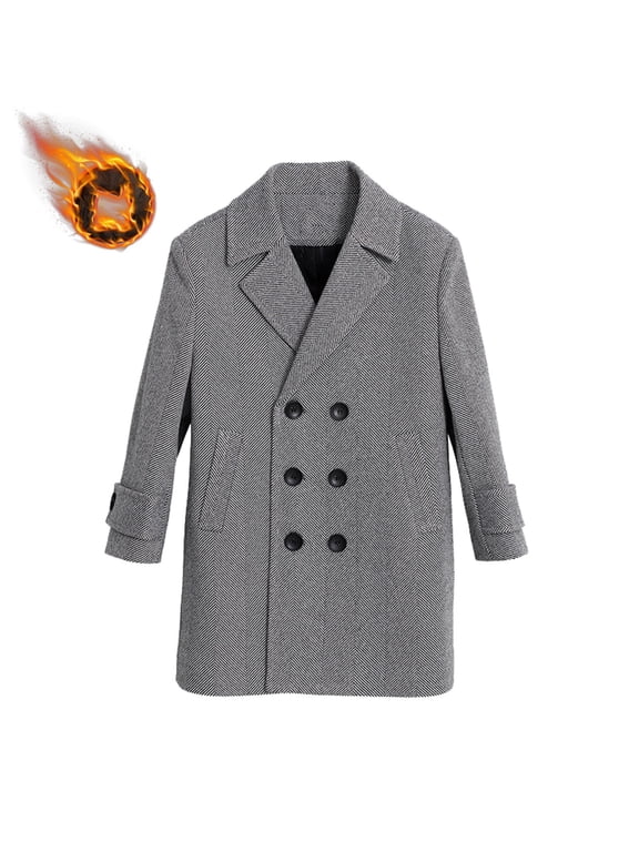 Boys 1-15Y Winter Quilted Wool Blend Coat Heavyweight Solid Color Casual Windbreaker Vintage Warm Jacket