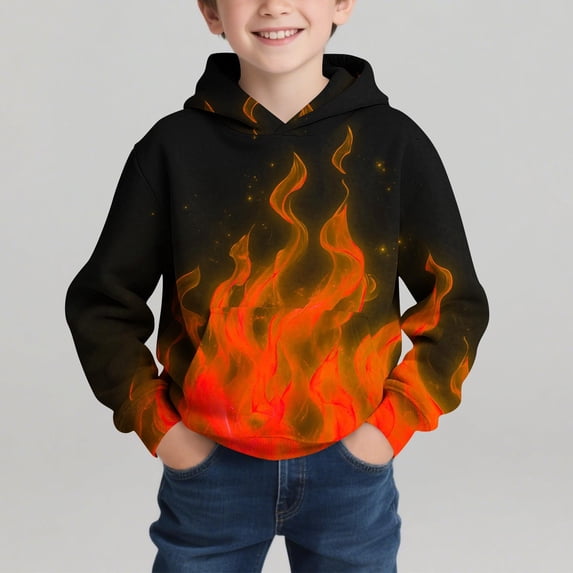 AUNVITO Boys 4-14Y Hooded Sweatshirt Printed Patchwork Long Sleeve Casual Fall Winter Pullover Top with Elastic Cuffs for Daily Outfit & Outdoor Play