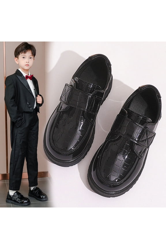 Boys 4-14Y Shiny Strap Closure Dress Shoes Soft Sole British Style Casual Oxford School Uniform Shoes
