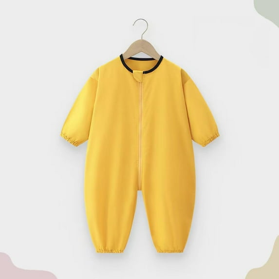 AUNVITO Boys Girls 0-4Y Long Sleeve Pure Color Cotton Coverall Onesie Dirt-Resistant Outdoor Indoor Play Romper with Pockets