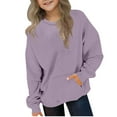 thumbnail image 1 of AUNVITO Boys & Girls 2-12Y Casual Sporty Sweatshirt with Pockets, Stretch Fabric Soft Long Sleeve Solid Color Pullover for Outdoor Activities, 1 of 6