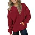 thumbnail image 1 of AUNVITO Boys & Girls 2-12Y Casual Sporty Sweatshirt with Pockets, Stretch Fabric Soft Long Sleeve Solid Color Pullover for Outdoor Activities, 1 of 6