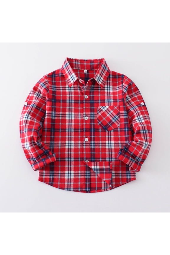 Boys & Girls 2-13Y Checkered Button-Front Shirt Jacket, Long Sleeve Collar Casual Lightweight Poly-Cotton Blend Autumn Fall