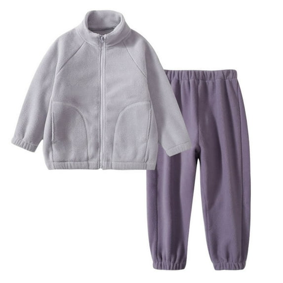 AUNVITO Boys & Girls (3-17Y) Fleece Two-Piece Set Stand Collar Thermal Top + Elastic Waist Joggers Cozy Casual Winter Outfit