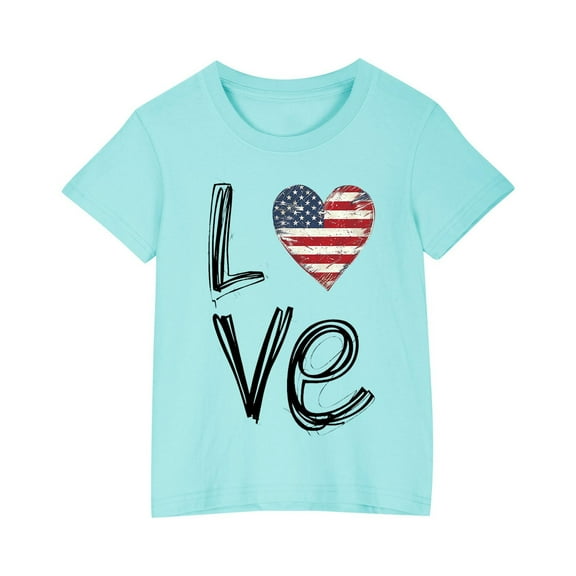 AUNVITO Boys Girls 4th of July Patriotic T-Shirt Classic Cotton Crewneck Short Sleeve Blouse 2025 New Summer Tee