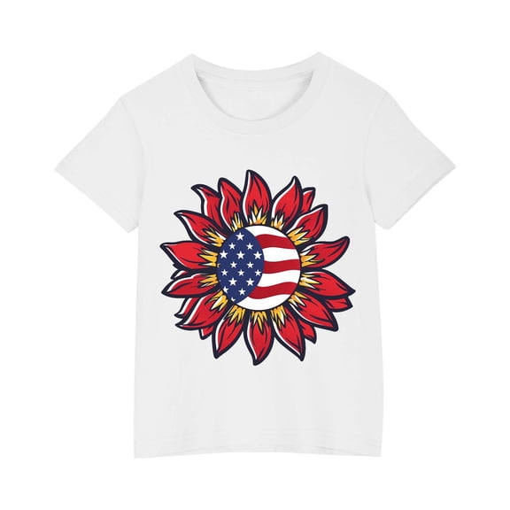 AUNVITO Boys Girls 4th of July Patriotic T-Shirt Classic Cotton Crewneck Short Sleeve Blouse 2025 New Summer Tee
