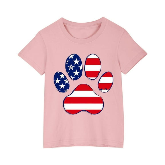 AUNVITO Boys Girls 4th of July Patriotic T-Shirt Classic Cotton Crewneck Short Sleeve Blouse 2025 New Summer Tee