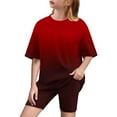 thumbnail image 1 of AUNVITO Boys & Girls 5-15 Years Casual Fashion Ombre Gradient Loose Fit Short Sleeve T-Shirt & Yoga Shorts Set, 1 of 8