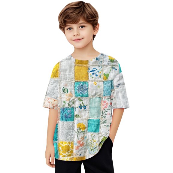 AUNVITO Boys & Girls 5-15 Years Casual Loose Fit Short Sleeve Top Fashion Streetwear Basic