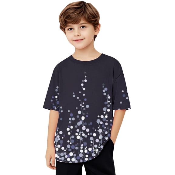 AUNVITO Boys & Girls 5-15 Years Casual Loose Fit Short Sleeve Top Fashion Streetwear Basic