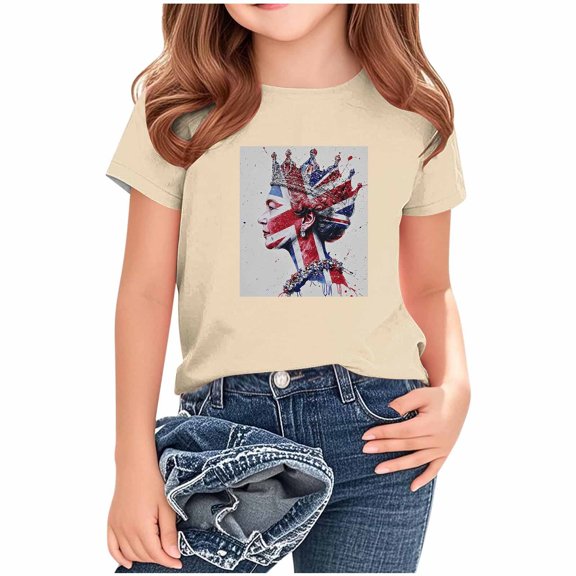 AUNVITO Boys & Girls British Flag Print Casual Loose Fit Short Sleeve Round Neck T-Shirt