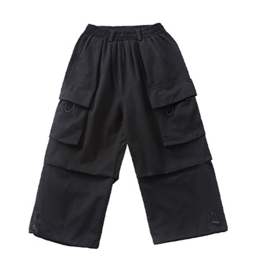 AUNVITO Boys & Girls Cargo Pants Multi-Pocket Loose Fit Solid Color Utility Spring Long Pants (3-14 Years)
