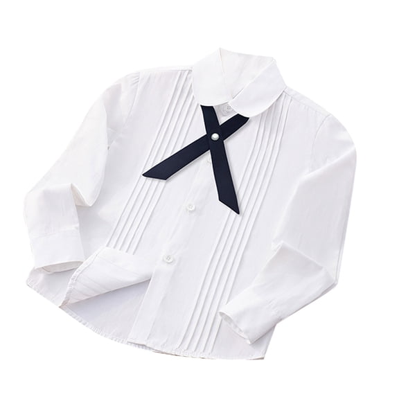AUNVITO Boys & Girls Casual Campus Button-Up Shirt Long Sleeve Solid Color with Lace Collar School Style
