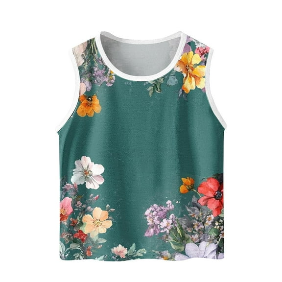 AUNVITO Boys & Girls Casual Print Sleeveless Round Neck Tank Top for Older Kids (3-15 Years)