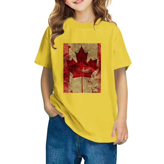 AUNVITO Boys Girls Casual Short Sleeve Cotton Top Maple Leaf Print Cute Fall Graphic Tee