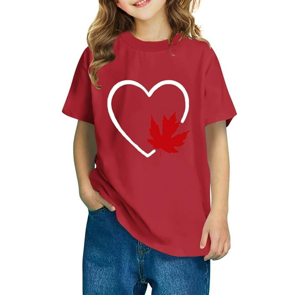 AUNVITO Boys & Girls Casual Short Sleeve T-Shirt Maple Leaf Print Cotton Stylish Playful Top