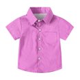 thumbnail image 1 of AUNVITO Boys & Girls Casual Short Sleeve Uniform Shirt Stylish Solid Color with Star Glitter Pocket School Wear 2-15 Years, 1 of 7