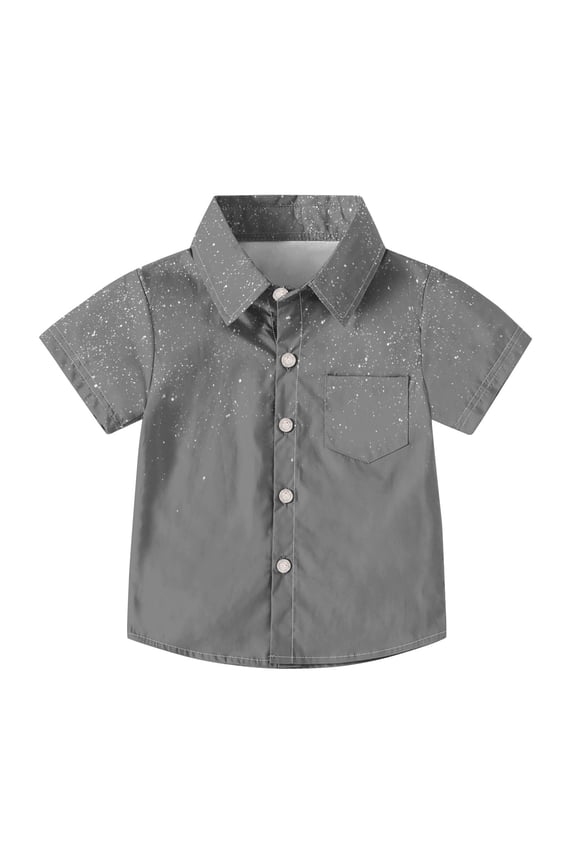 Boys & Girls Casual Short Sleeve Uniform Shirt Stylish Solid Color with Star Glitter Pocket School Wear 2-15 Years