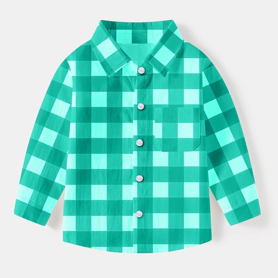 AUNVITO Boys & Girls Checkered Long Sleeve School Shirt with Pockets 6M-8Y Stretch Casual Stylish Uniform Top Comfortable