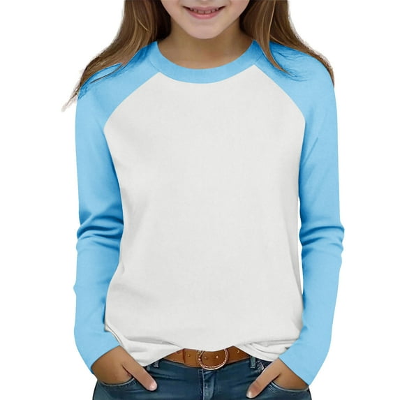 AUNVITO Boys & Girls Color Block Raglan Long Sleeve T-Shirt Casual Round Neck Top Relaxed Fit Modern Kids Apparel