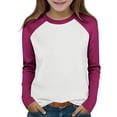 thumbnail image 1 of AUNVITO Boys & Girls Color Block Raglan Long Sleeve T-Shirt Casual Round Neck Top Relaxed Fit Modern Kids Apparel, 1 of 9